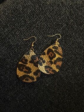 Leopard Print Teardrop Earrings - Gold and Brown